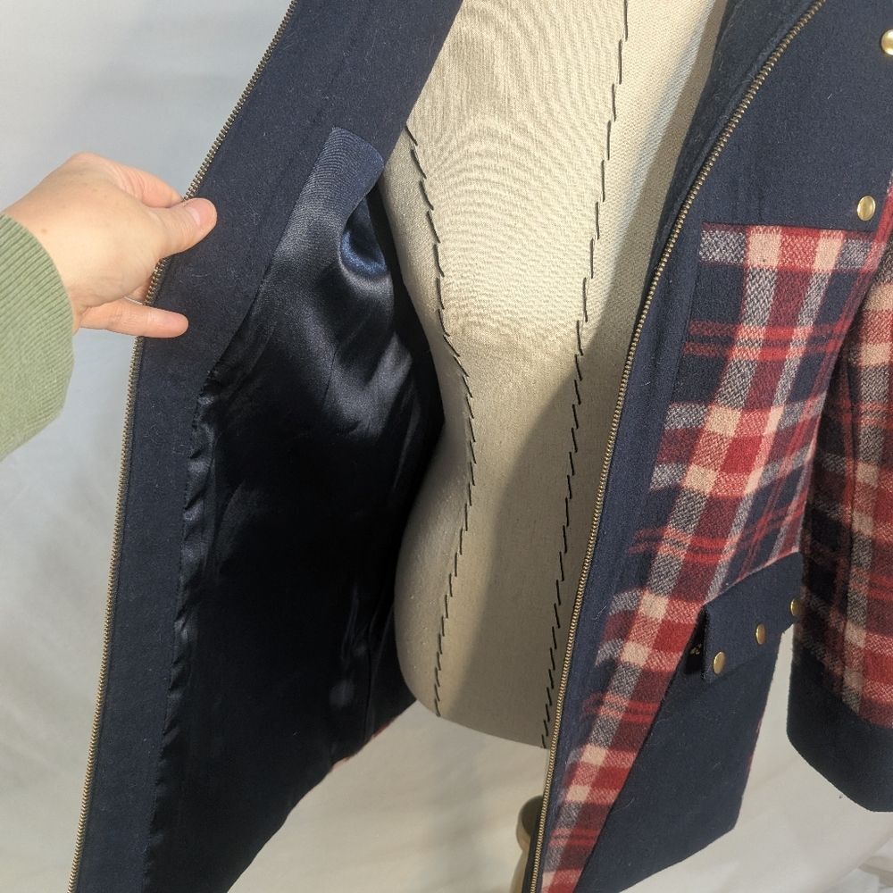 Madchen Navy/Red Plaid Wool Utility Jacket S Taylor Swift Zoey Deschanel - Picture 8 of 10